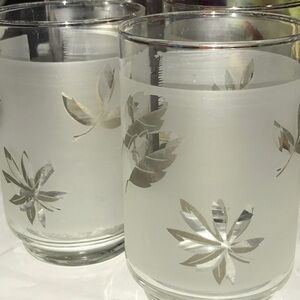 Libbey Set/6 Glasses VTG MCM Libbey Silver Leaf Frosted Glass Tumblers 4 1/2''